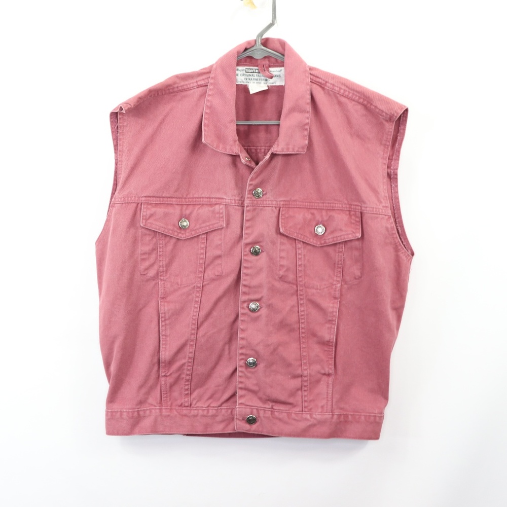Vintage 90s Mens Medium Button Up Denim Vest Red